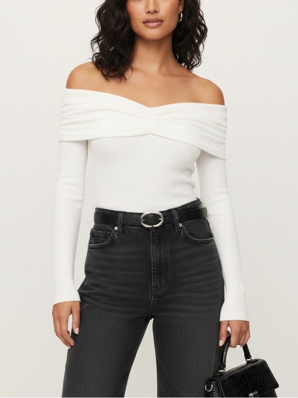 Reformation Off the Shoulder Amabel Knit Top Ivory White Sz XS